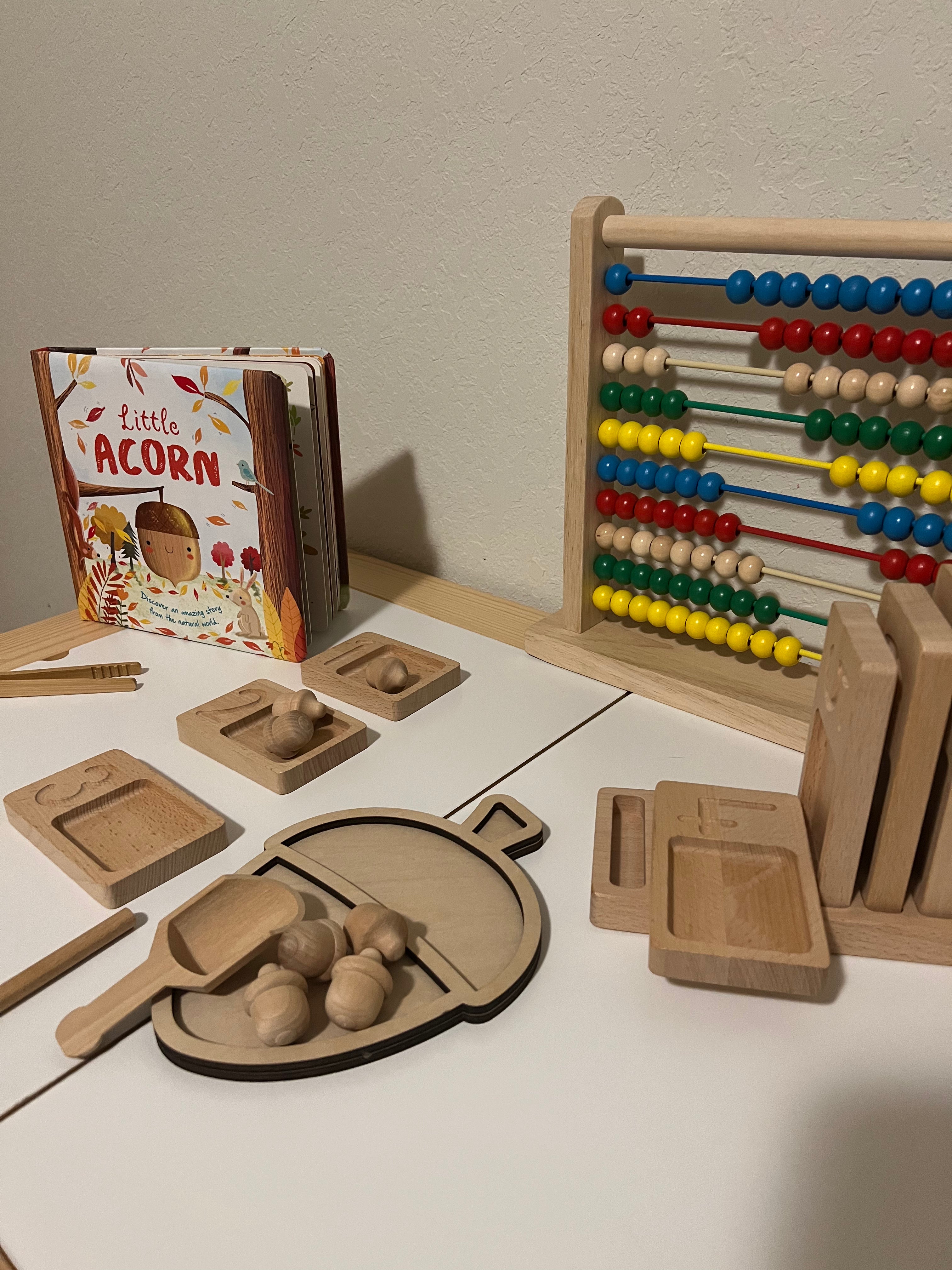 Acorn sorting tray with 10 acorns and scoop